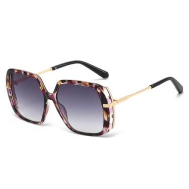 Imagem de Óculos de Sol UV400 - Armação com Lentes Transparentes e Degradê Estampa Leopardo para Homens e Mulheres, Ideal para Esportes ao Ar Livre, Corrida e Ciclismo, Cor Cinza Leopardo