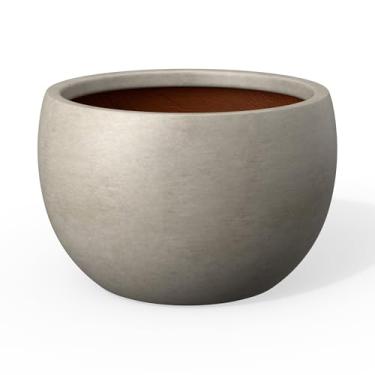 Imagem de Kante Vaso de concreto redondo de 15,7 polegadas de diâmetro, vaso de flores estilo tigela com orifício de drenagem para pátio, jardim - ideal para flores e árvores (abertura de 33 cm), acabamento de