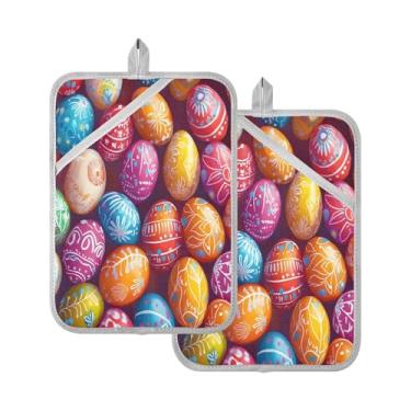 Imagem de STAYTOP Pacote com 2 lindos pegadores de panela de ovos de Páscoa, almofadas quentes de forno resistentes ao calor com bolsos, conjuntos de suportes de panela antiderrapantes para cozinha, assar e