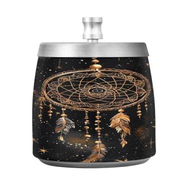 Imagem de STAYTOP Cinzeiro retrô de penas com tampa, aço inoxidável à prova de vento, sem fumaça, cinzeiro grande para uso ao ar livre para decoração de escritório em casa