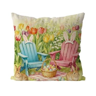 Imagem de GAGEC Capas de almofada de Páscoa, 45,7 x 45,7 cm, impermeável, varanda, cadeira, fronha, decoração de sofá, capa de almofada, primavera, sazonal, decoração de casa de fazenda