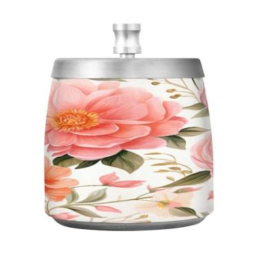 Imagem de STAYTOP Lindo cinzeiro de rosas com tampa, aço inoxidável à prova de vento, sem fumaça, cinzeiro de cigarro grande para decoração de escritório em casa