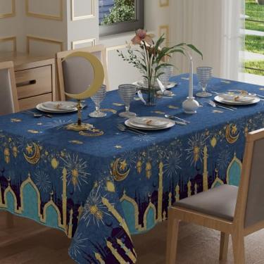 Imagem de XCHI Green Castle Toalha de Mesa Retangular Lanterna Dourada Estrelas e Luas Ramadã Mubarak Toalha de Mesa Retangular para Decoração de Festa de Jantar em Casa 152 x 300 cm