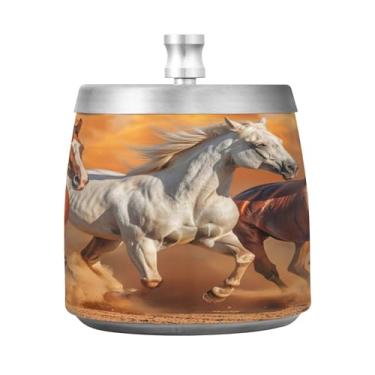 Imagem de STAYTOP Cinzeiro de cavalo de corrida com tampa, cinzeiro de aço inoxidável à prova de vento, sem fumaça, cinzeiro grande para uso externo para decoração de escritório em casa