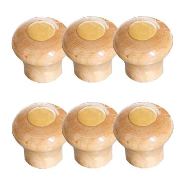 Imagem de Kit 6 Puxador Tampa Vidro E Ferro Pomel Madeira E Parafuso