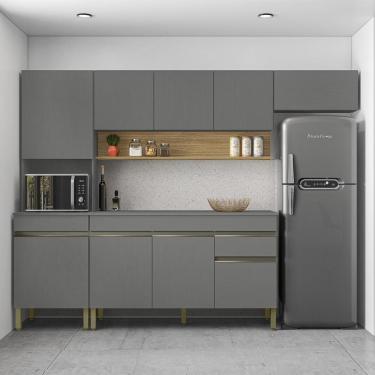 Imagem de Armário De Cozinha Completa 150 Com Balcão Com Tampo 9 Portas Line Freijó-gris
