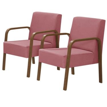 Imagem de Kit 2 Poltronas Decorativas 1 Lugar Luna Braço Madeira Suede