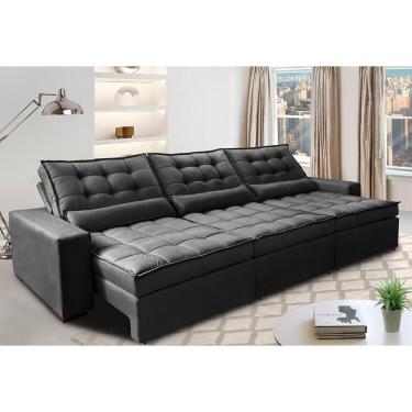 Imagem de Sofá Retrátil E Reclinável 4,12m Com Molas Ensacadas Cama Inbox Gold Tecido Suede Velusoft Preto