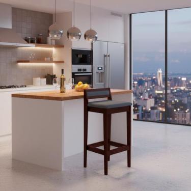 Imagem de Banqueta Baixa 70cm para Bancada Assento Estofado em Linho Cecilia cor