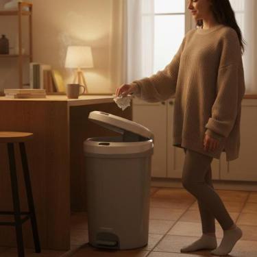 Imagem de Lixeira Automática Redonda 12 Litros com Sensor Cinza Tela Display Mod