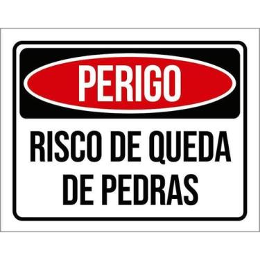 Imagem de Kit 10 Placa Acm Perigo Risco Queda Pedras 18X23 - Sinalizo