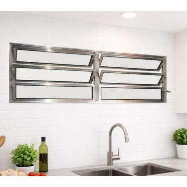 Imagem de Vitro Basculante 2 Seções Alumínio Brilhante 60X150 Linha 25 Brecorimo