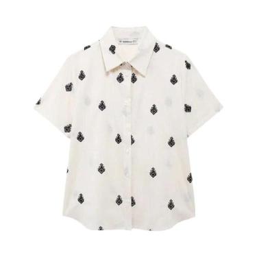 Imagem de Conjunto Vintage Chic Feminino Bordado - Blusa e Calças Soltas para Fé