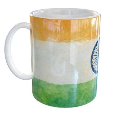Imagem de Caneca Porcelana India Bandeira - Pense Canecas, Branco