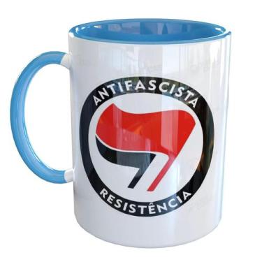 Imagem de Caneca Porcelana Antifascista Resistencia - Pense Canecas, Azul Claro