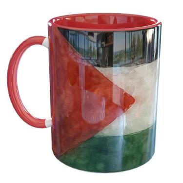 Imagem de Caneca Porcelana Palestina Bandeira - Pense Canecas, Vermelho