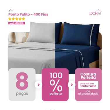 Imagem de Kit 2 Jogos de Lençol Casal/King 4 Peças 400 Fios Ponto Palito Toque Macio Premium Casa Dona