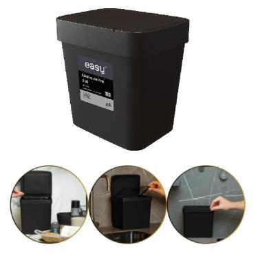 Imagem de Lixeira Pia Cozinha Preta Cesto De Lixo 2,5l Tampa Multiuso Casa Bancada Consultorio