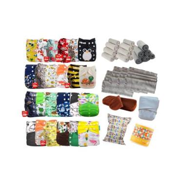 Imagem de Kit 24 Fraldas Ecológicas Reutilizáveis Premium Unissex 40 Absorventes