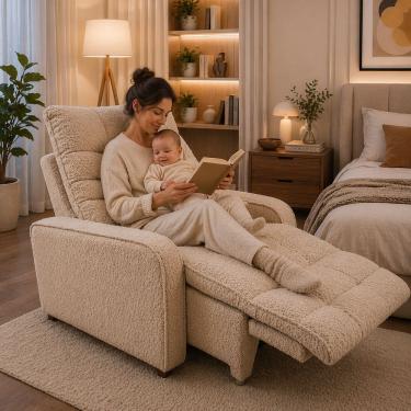 Imagem de Poltrona Graça Cadeira Papai Mamãe Idoso Reclinável e Retrátil Bege Claro Boucle