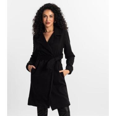 Imagem de Casaco Trench Coat Feminino Em Moletom Rovitex Preto, GG, Preto