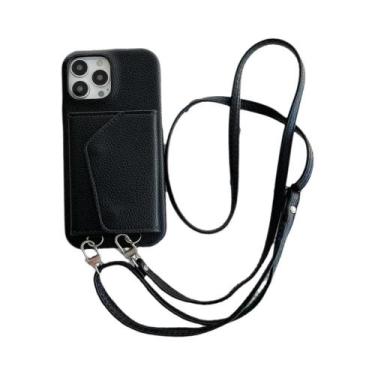 Imagem de Capa De Telefone De Couro Com Alça Transversal Para iPhone 15 14 13 12