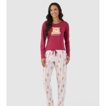 Imagem de Pijama Longo Feminino Mensageira Da Paz Vermelho, M, Vermelho