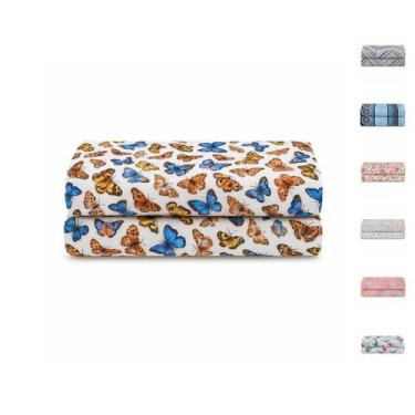 Imagem de Lençol Casal 100% Algodão S/ Elástico Avulso Estampado com Viés Malha 