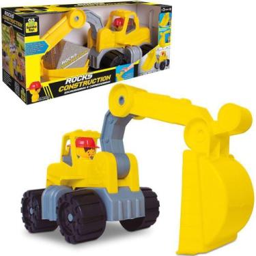 Imagem de Trator retroescavadeira roda livre co boneco + acessorios rocks constr