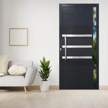 Imagem de Porta Pivotante de Alumínio 210 x 120cm com Friso e Vidro Veneza Esqua