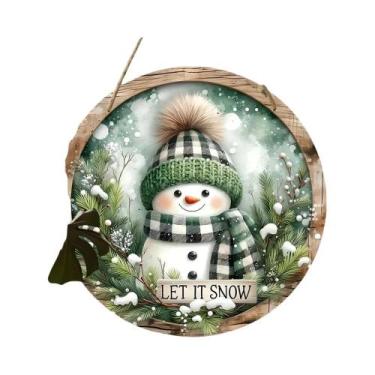 Imagem de Placa De Madeira Com Boneco De Neve 7,9x7,9, Decoração De Inverno E Na