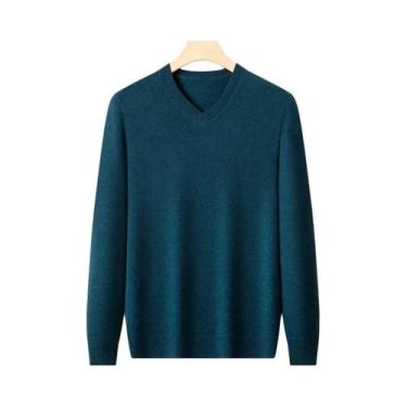 Imagem de Suéter Masculino Oversized De Tricô Com Decote Em V, Cor Sólida, Pulôv