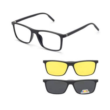 Imagem de Armação de Oculos de Sol e Grau Preto Polarizado Quadrado Masculino Cl