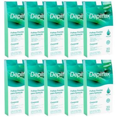 Imagem de Kit 10 Folhas Prontas Depilação Corporal Aloe Vera Depilflax Cera Fria