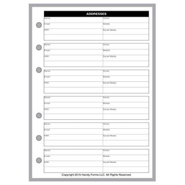 Imagem de Inserção de nome e endereço de tamanho A6, para fichários de 6 anéis com páginas 4,1" x 5,8" (105 mm x 148 mm). Orifícios centrais espaçados 1,5" (38 mm). Este é o tamanho A6 europeu