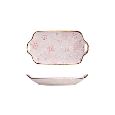 Imagem de Prato de jantar de cerâmica retangular grande porcelana criativa prato de peixe cozido no vapor 30 cm prato de jantar feito à mão (cor: C)