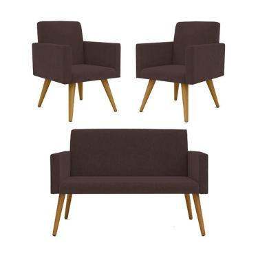 Imagem de Kit Namoradeira + 2 Poltronas Nina Balaqui Decor Marrom