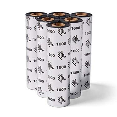 Imagem de Fita de cera preta padrão Zebra para impressoras de área de trabalho de transferência térmica, largura 11,4 cm, comprimento 1,9 m, núcleo 6 rolos 10031723SP