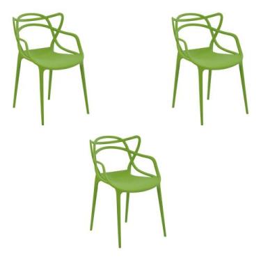 Imagem de Kit 3 Cadeiras Decorativas Sala E Cozinha Feliti (Pp) Verde - Gran Bel