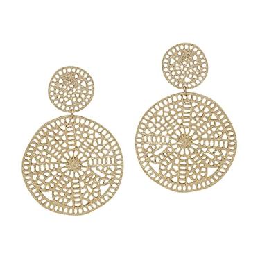 Imagem de KALLACALLA Brincos de filigrana, brincos geométricos, brincos de gota de ouro, brincos de pingente, presente para ela, Zinco