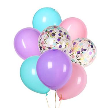 Imagem de Balões de unicórnio rosa claro azul roxo balões sortidos de 30 cm balão de látex e balões de confete para chá de bebê chá de panela unicórnio suprimentos de festa de aniversário
