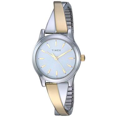 Imagem de Timex Relógio feminino TW2R98700 com pulseira elástica cruzada de 25 mm prata, Dois tons, 12 mm, Moderno