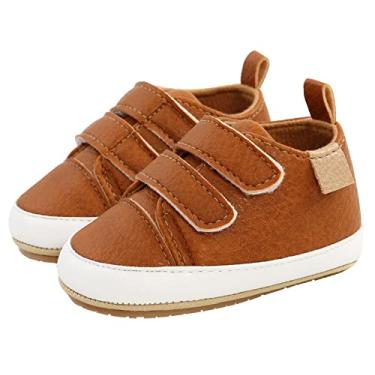 Imagem de SEAUR - Sapatos para bebês meninos sapatos de primeira caminhada para meninas botas de couro PU macio, Marrom 1, 12-18 meses