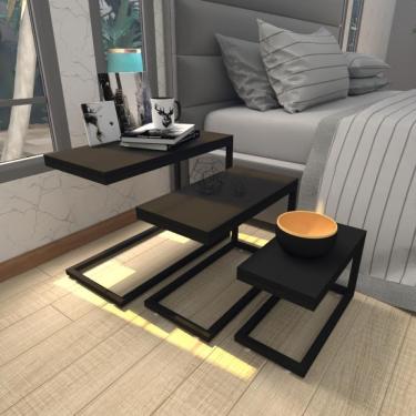 Imagem de Mesa De Cabeceira Industrial Preta Mdf Canto Quarto Mesas De Cabeceira Mesinha Cabeçeira Cabiceira