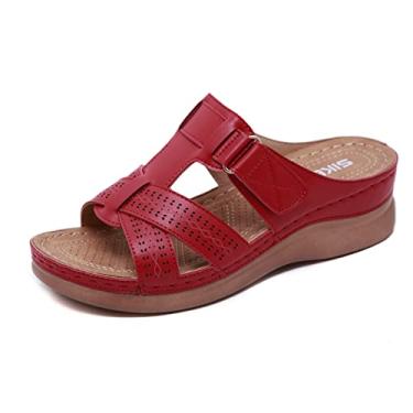 Imagem de Sandálias para mulheres senhoras verão novo verão clássico couro costurado anabela sandálias femininas moda sandálias femininas (RD1, 7)