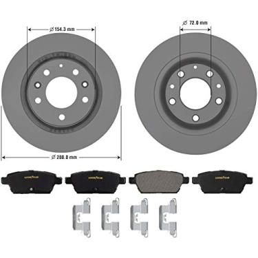 Imagem de Goodyear Freios PRK54745R | Kit de freio traseiro com par (2) de rotores de freio revestidos e pastilhas de freio de cerâmica para Ford Fusion 12-06; Lincoln MKZ 12-07, Zephyr 2006; Mazda 6 13-06;