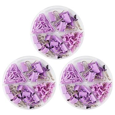 Imagem de CREECHWA Conjunto de clipes de papel roxo e clipes de fichário, 216 peças, fichários de metal de tamanhos variados com alfinetes, material de escritório fofo para mesa, acessórios de mesa duráveis,