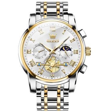 Imagem de OLEVS Relógios de pulso clássicos, relógios masculinos de negócios, relógio social com dia, verde/preto/branco/azul, relógio de pulso masculino luminoso multifuncional de aço inoxidável,