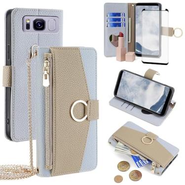 Imagem de Asuwish Capa de telefone para Samsung Galaxy S8 Plus capa carteira com protetor de tela e espelho flip anel suporte para cartão alça transversal celular S8plus S 8 8 plus 8S Edge S8+ SM-G955U mulheres