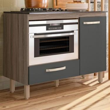 Imagem de Balcão Cozinha para Cooktop 105cm com 1 Porta e 1 Gaveta Carvalho Nature/chumbo